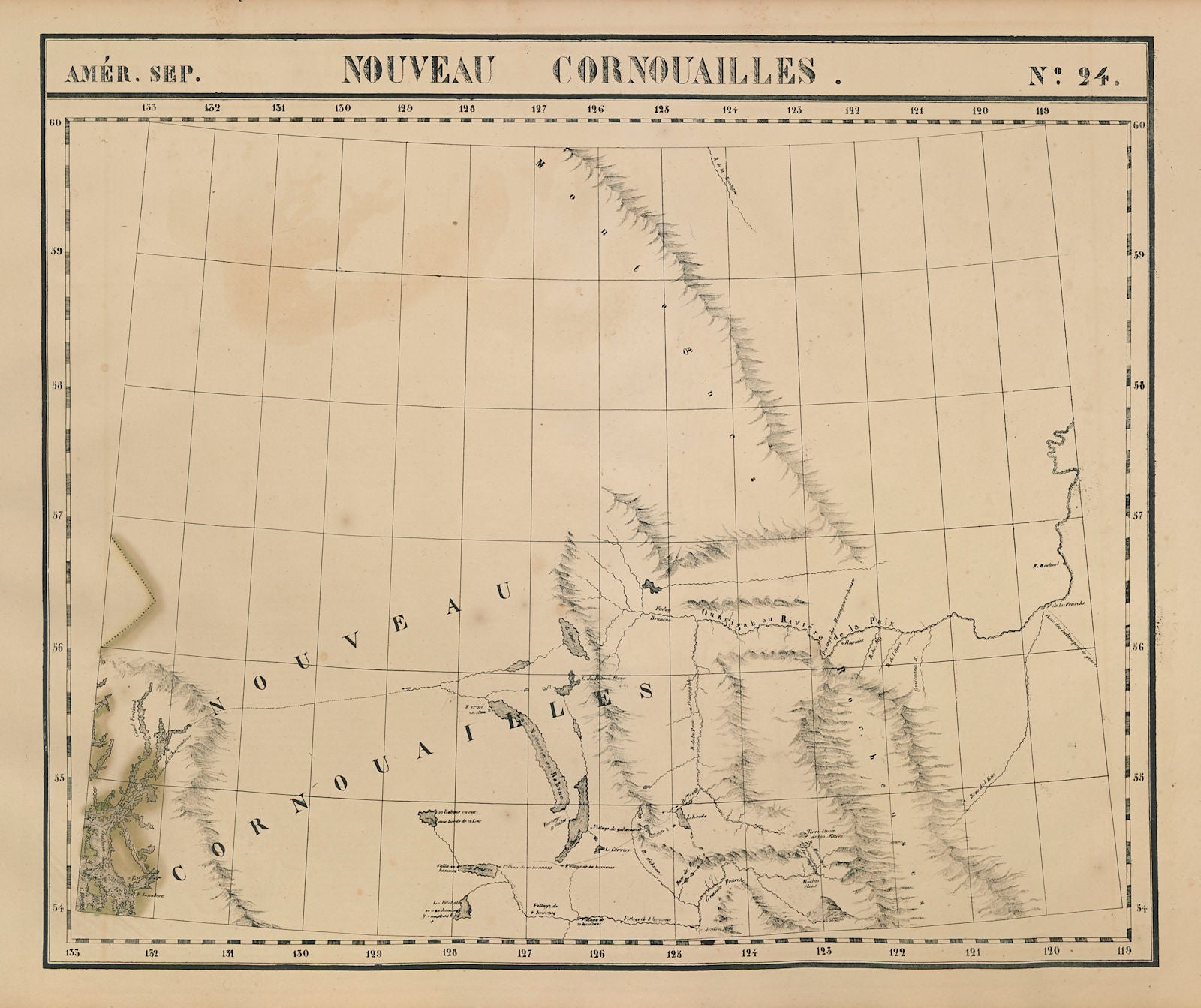 Amér. Sep. Nouveau Cornouailles #24 British Columbia North VANDERMAELEN 1827 map
